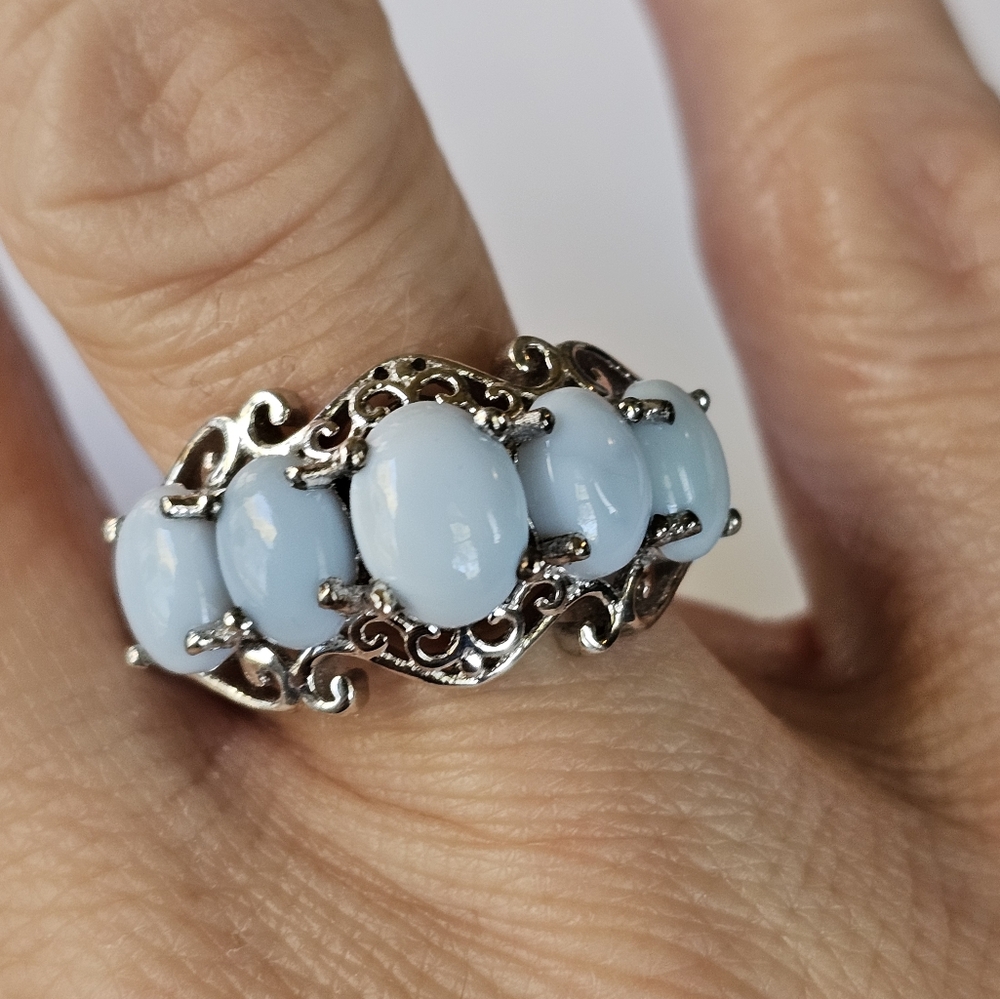 Vintage Genuine Larimar Platinum/925 Ring Sz 9. - Picture 10 of 11
